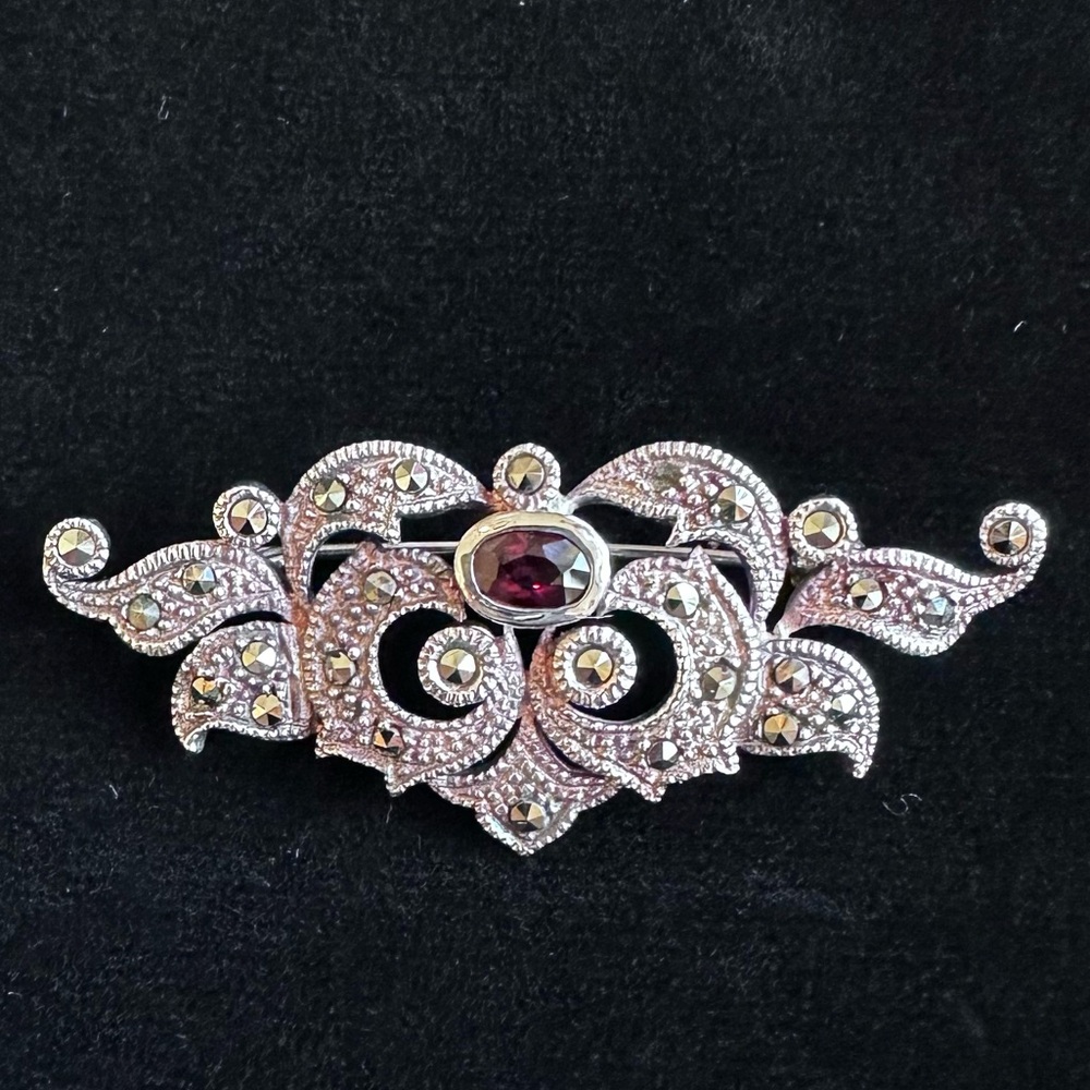 Vintage Sterling and Garnet Brooch Stunning!